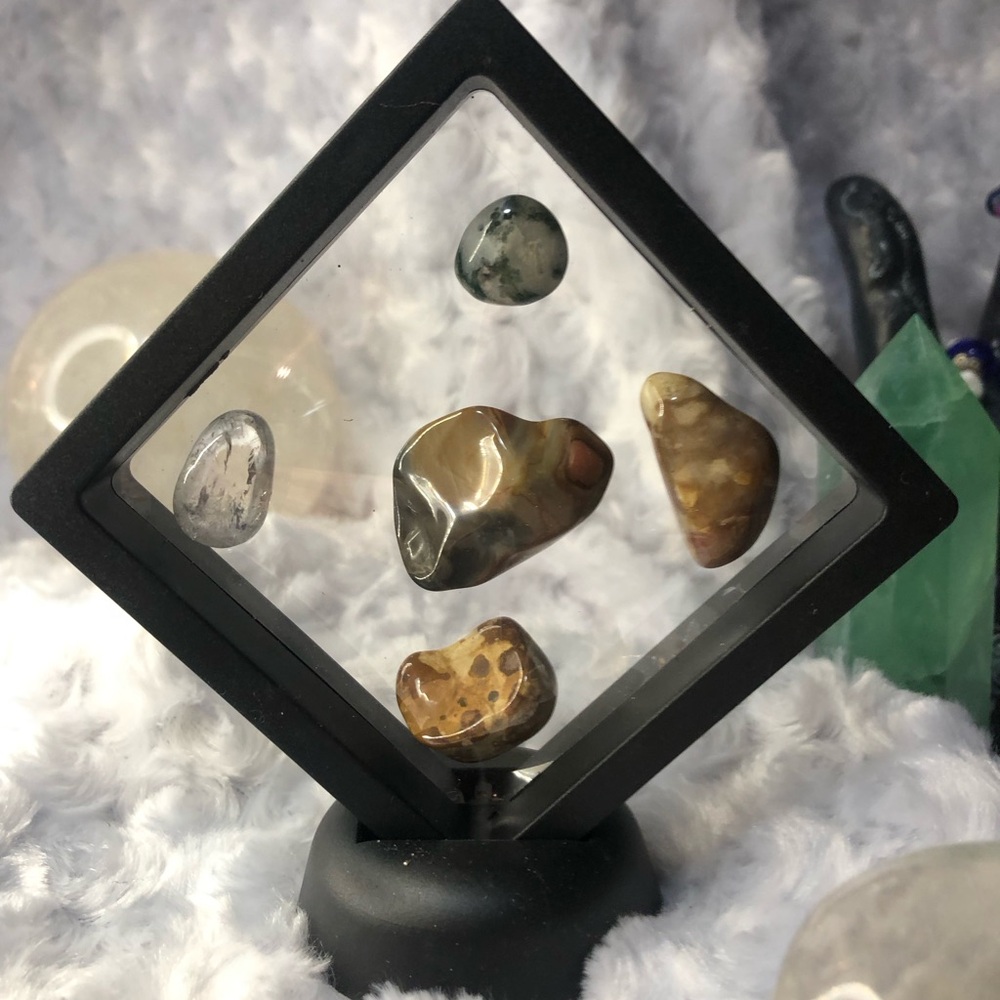Assorted Tumbled Stones-Featuring Floating Display Frame